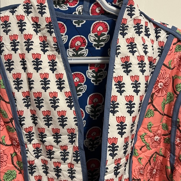 Patchwork Printed Blue Reversible Quilted  Coat Puffer Jacket - Picture 7 of 8